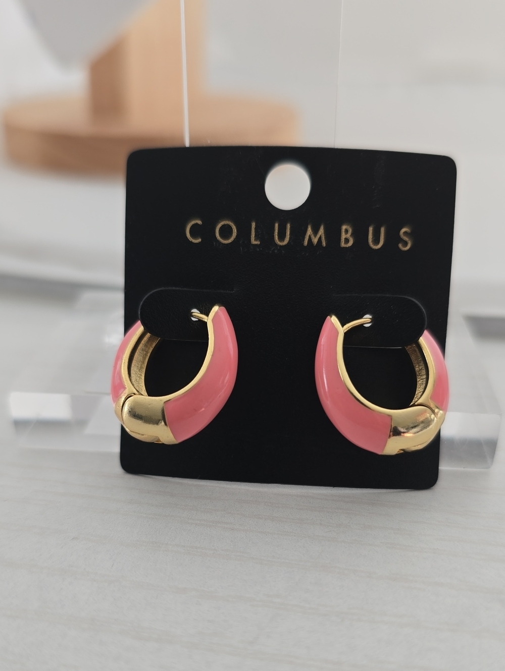 Colymbus - Gold and Pink Enamel Hoop Earrings